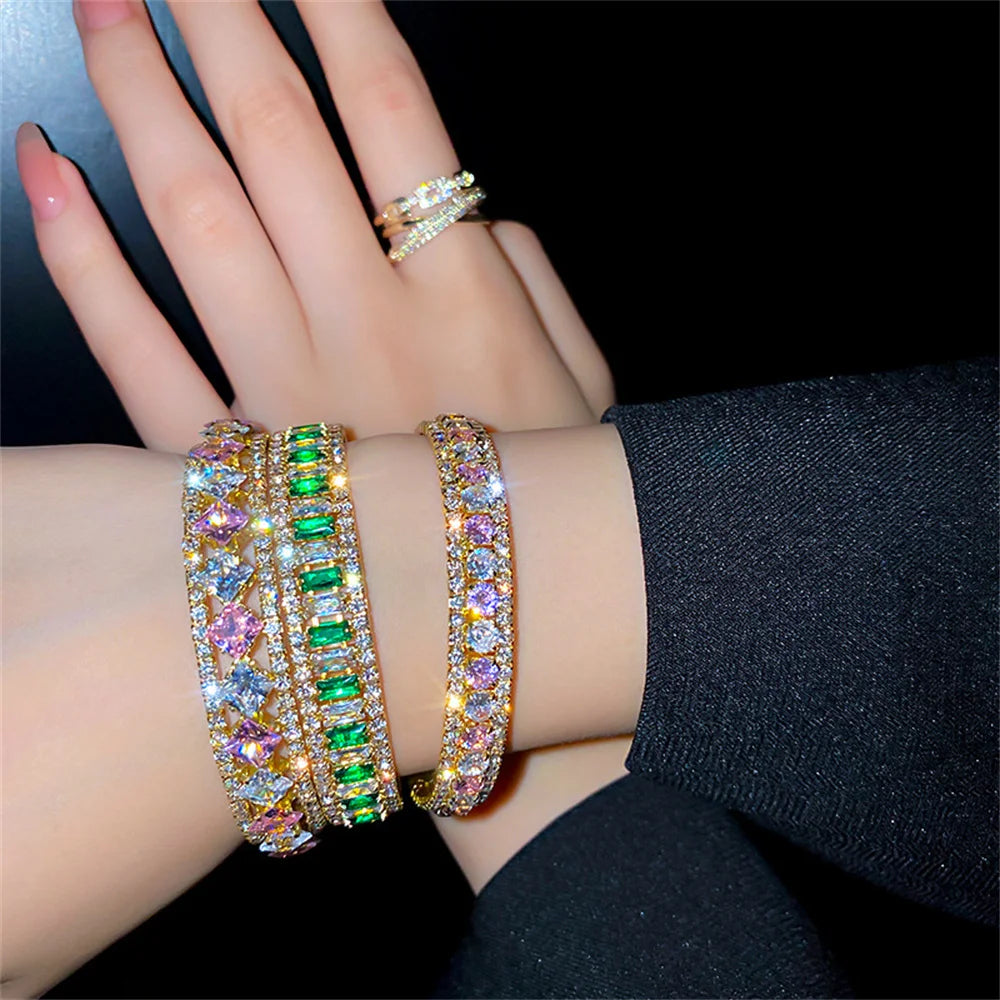 Bracelet Femme en Acier Inoxydable – Zirconium AAA Étincelant, Ajustable, Élégant & Durable