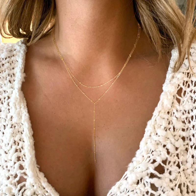 Collier Lariat Plaqué Or 14K – Pendentif Minimaliste