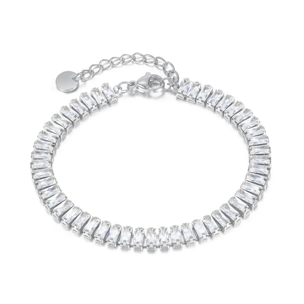 Bracelet Femme en Acier Inoxydable – Zirconium AAA Étincelant, Ajustable, Élégant & Durable