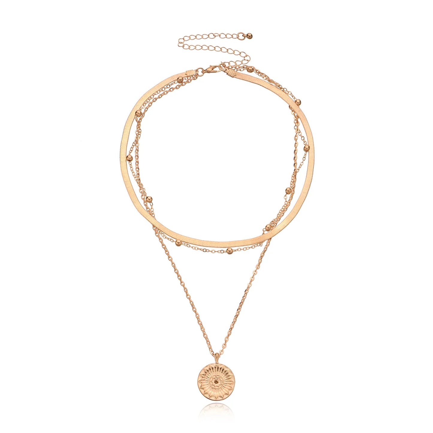 Collier Bohème Multi-Couches avec Pièces et Perles