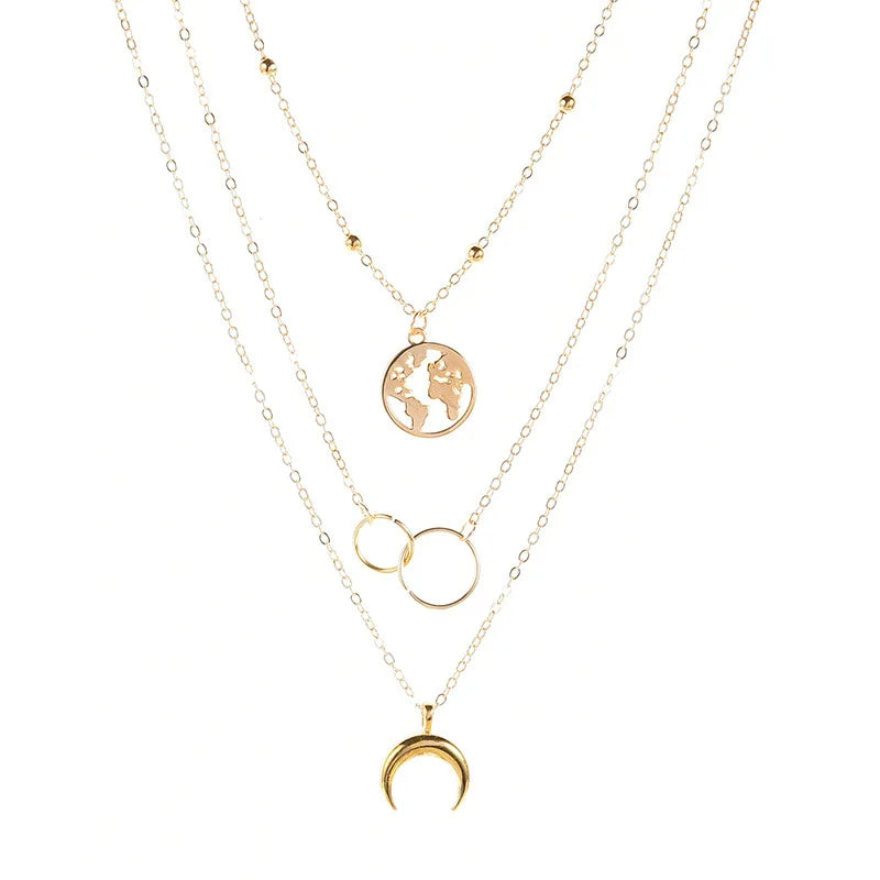 Collier Bohème Multi-Couches avec Pièces et Perles