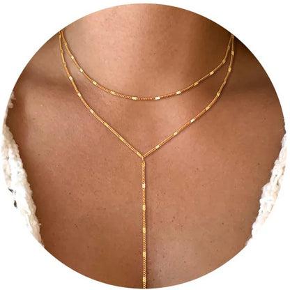 Collier Lariat Plaqué Or 14K – Pendentif Minimaliste