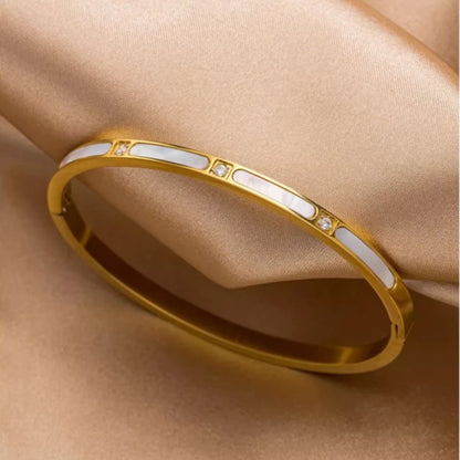 Bracelet Nacre & Zircon – Acier Inoxydable Doré
