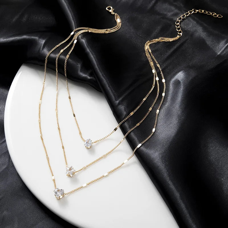 Collier Pendentif Cœur & Étoile en Zircon
