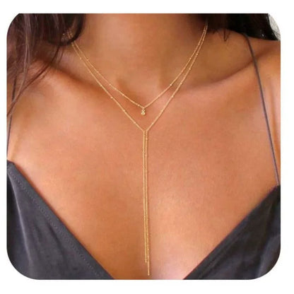 Collier Lariat Plaqué Or 14K – Pendentif Minimaliste