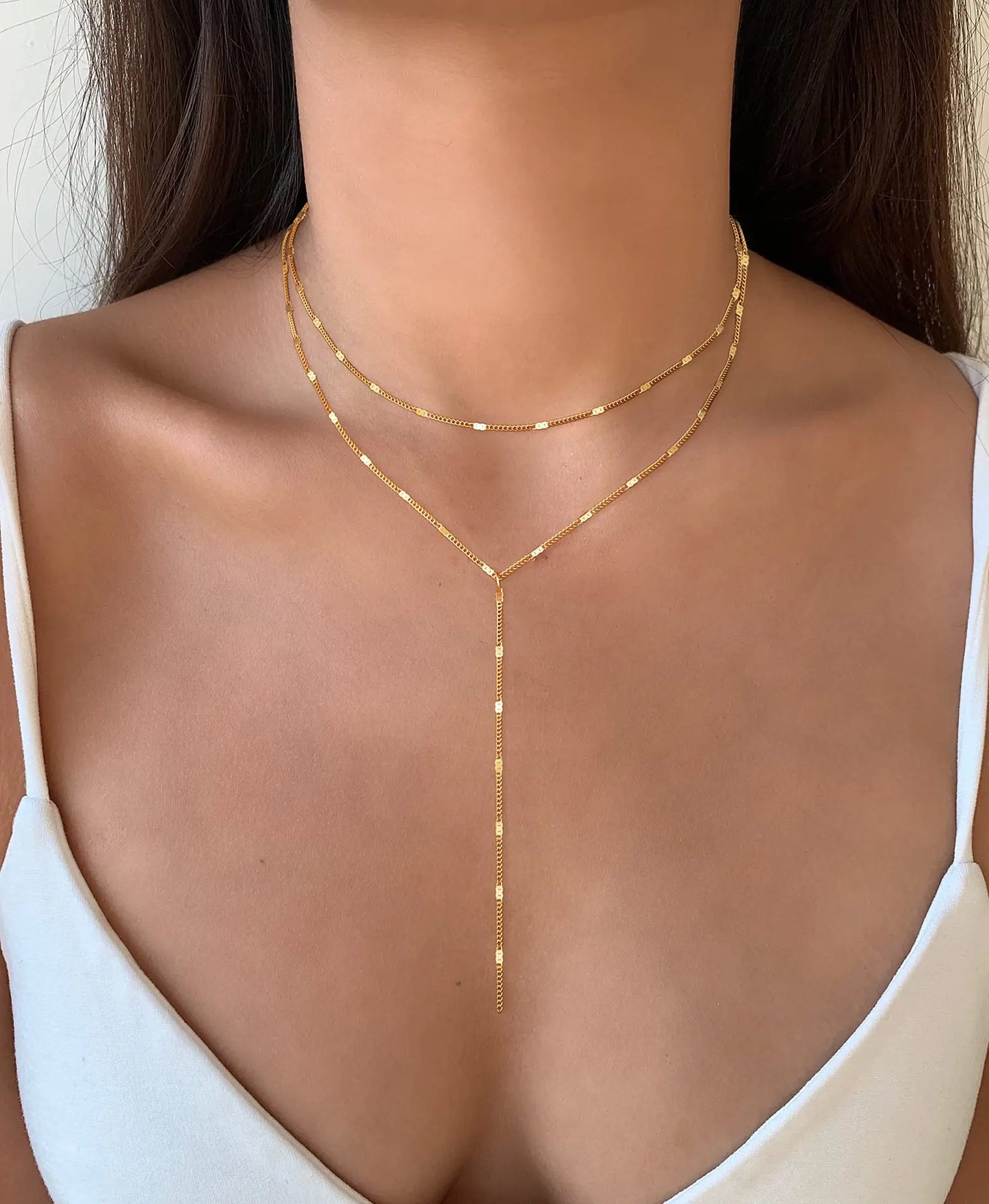 Collier Lariat Plaqué Or 14K – Pendentif Minimaliste
