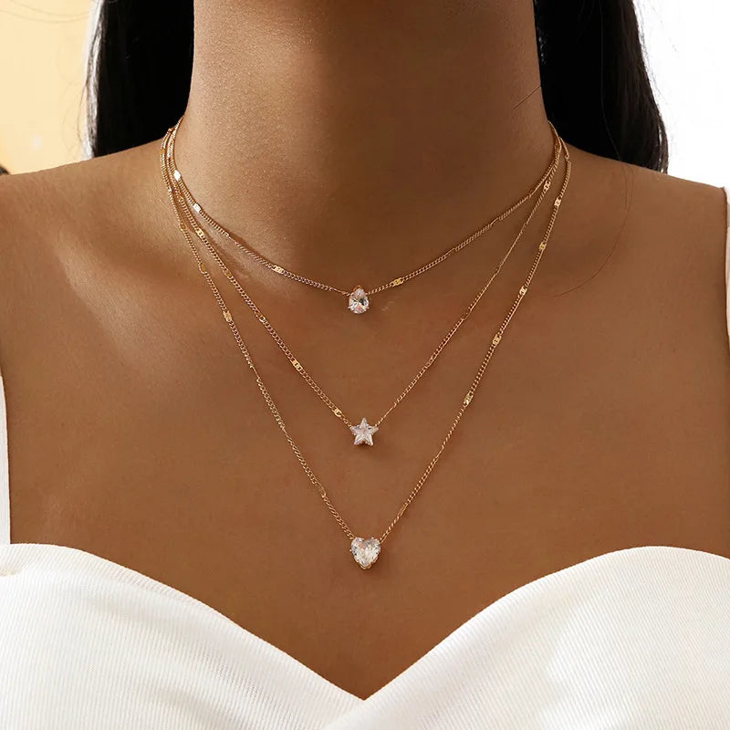 Collier Pendentif Cœur & Étoile en Zircon