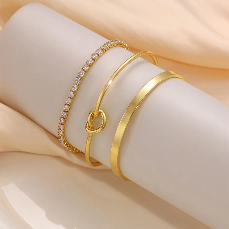 Lot de 3 Bracelets Dorés en Acier Inoxydable