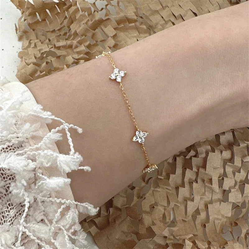 Bracelet Fleur Cristal en Acier Inoxydable