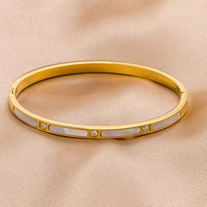 Bracelet Nacre & Zircon – Acier Inoxydable Doré