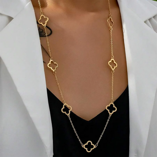 Collier Trèfle Élégance – Acier Inoxydable Doré/argenté en Émail Noir