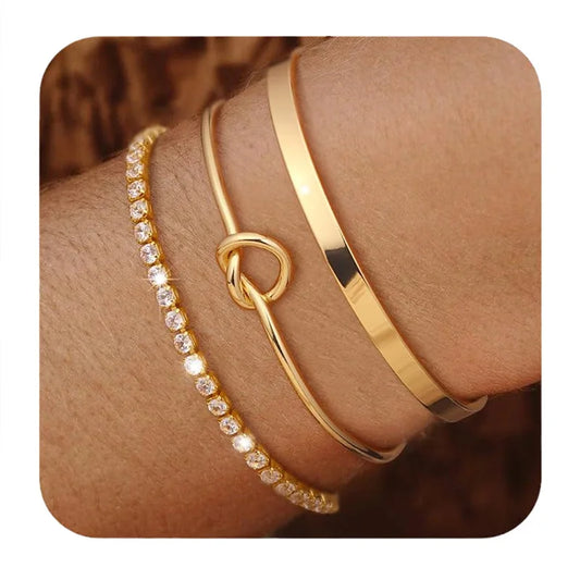 Lot de 3 Bracelets Dorés en Acier Inoxydable