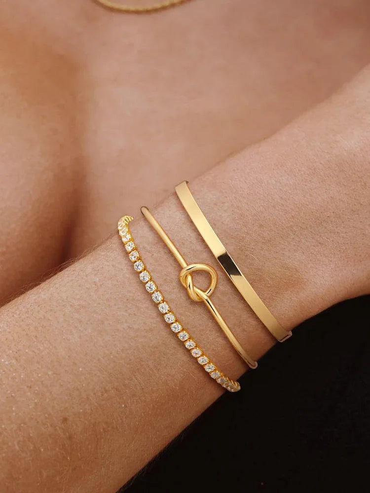 Lot de 3 Bracelets Dorés en Acier Inoxydable
