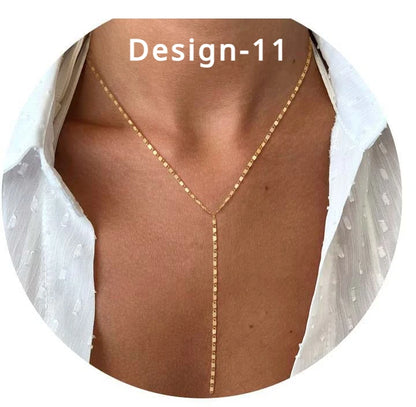 Collier Lariat Plaqué Or 14K – Pendentif Minimaliste