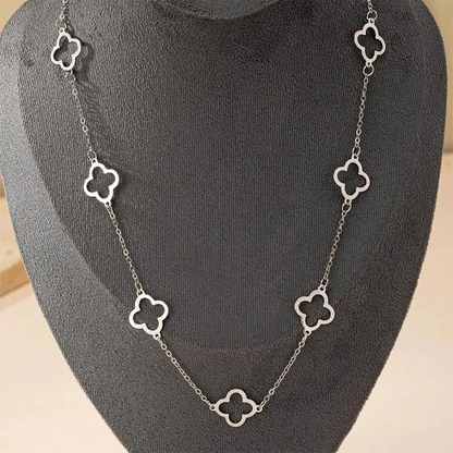 Collier Trèfle Élégance – Acier Inoxydable Doré/argenté en Émail Noir