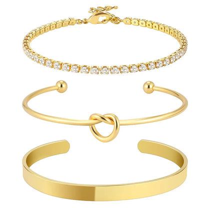 Lot de 3 Bracelets Dorés en Acier Inoxydable