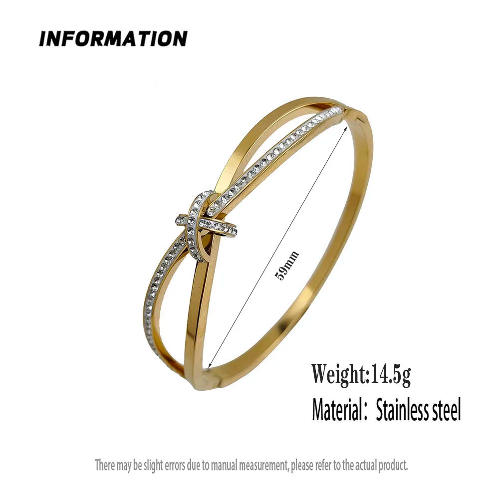 Bracelet élégant en zircon – Acier inoxydable doré ou argenté, design croisé brillant