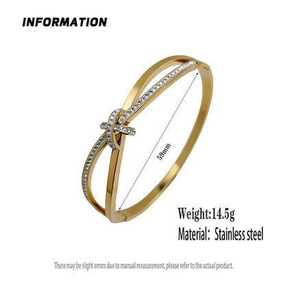 Bracelet élégant en zircon – Acier inoxydable doré ou argenté, design croisé brillant