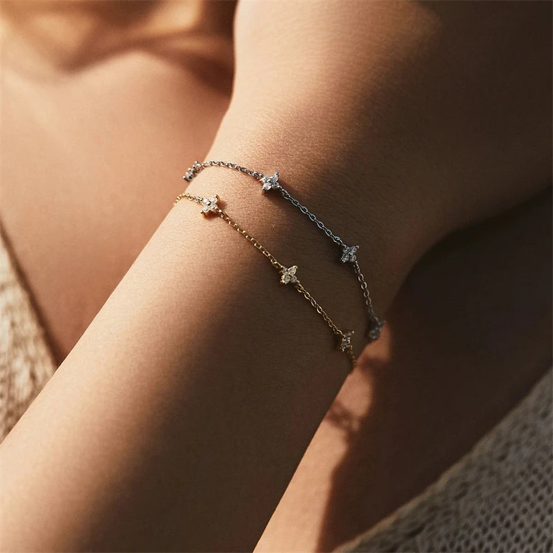 Bracelet Fleur Cristal en Acier Inoxydable
