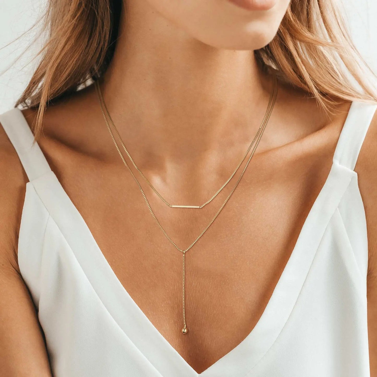 Collier Lariat Plaqué Or 14K – Pendentif Minimaliste