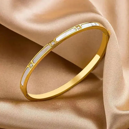 Bracelet Nacre & Zircon – Acier Inoxydable Doré