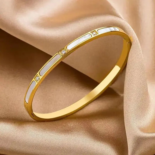 Bracelet Nacre & Zircon – Acier Inoxydable Doré