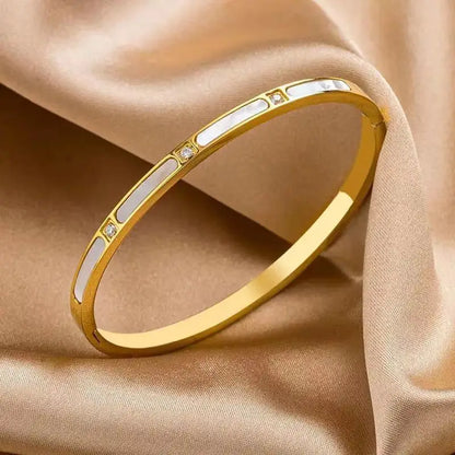 Bracelet Nacre & Zircon – Acier Inoxydable Doré