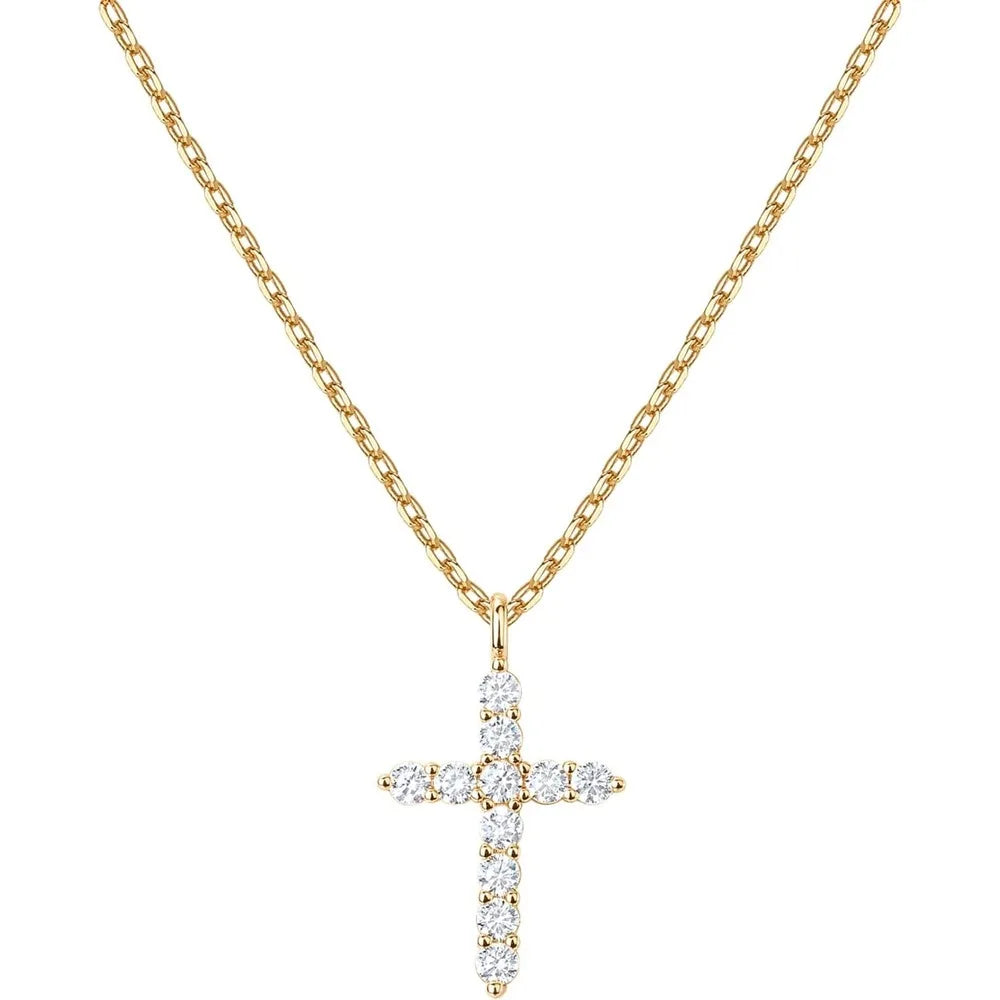 Collier Croix Élégant en Zirconium – Pendentif Brillant Plaqué Or & Argent, Cadeau Intemporel