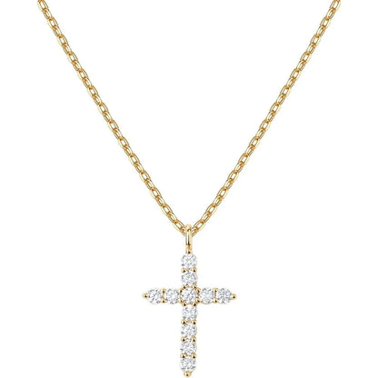Collier Croix Élégant en Zirconium – Pendentif Brillant Plaqué Or & Argent, Cadeau Intemporel