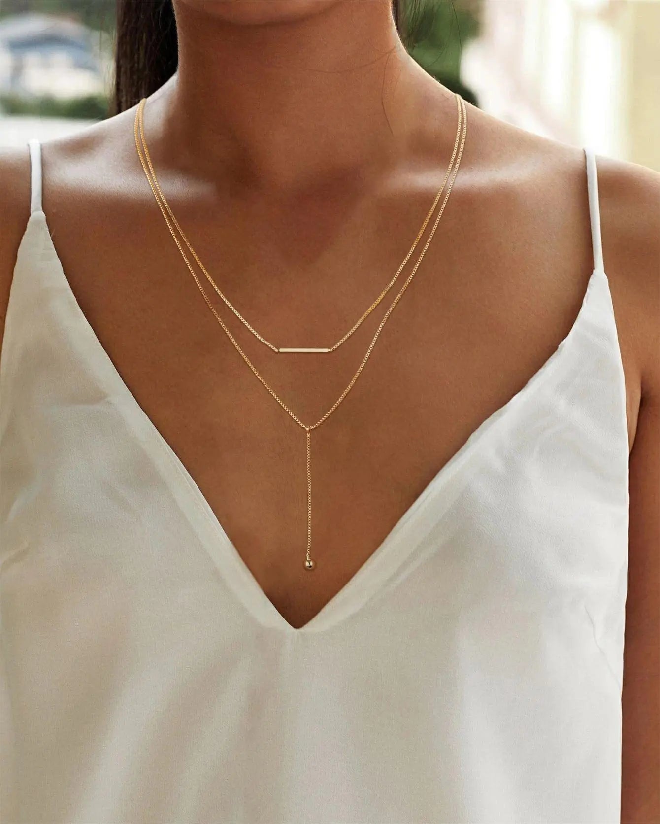 Collier Lariat Plaqué Or 14K – Pendentif Minimaliste
