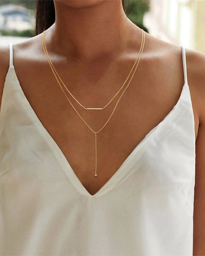 Collier Lariat Plaqué Or 14K – Pendentif Minimaliste